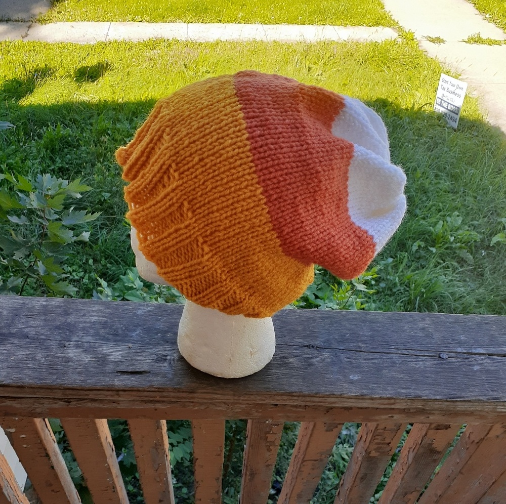 COPY - Candy Corn inspired hand knitted slouch hat